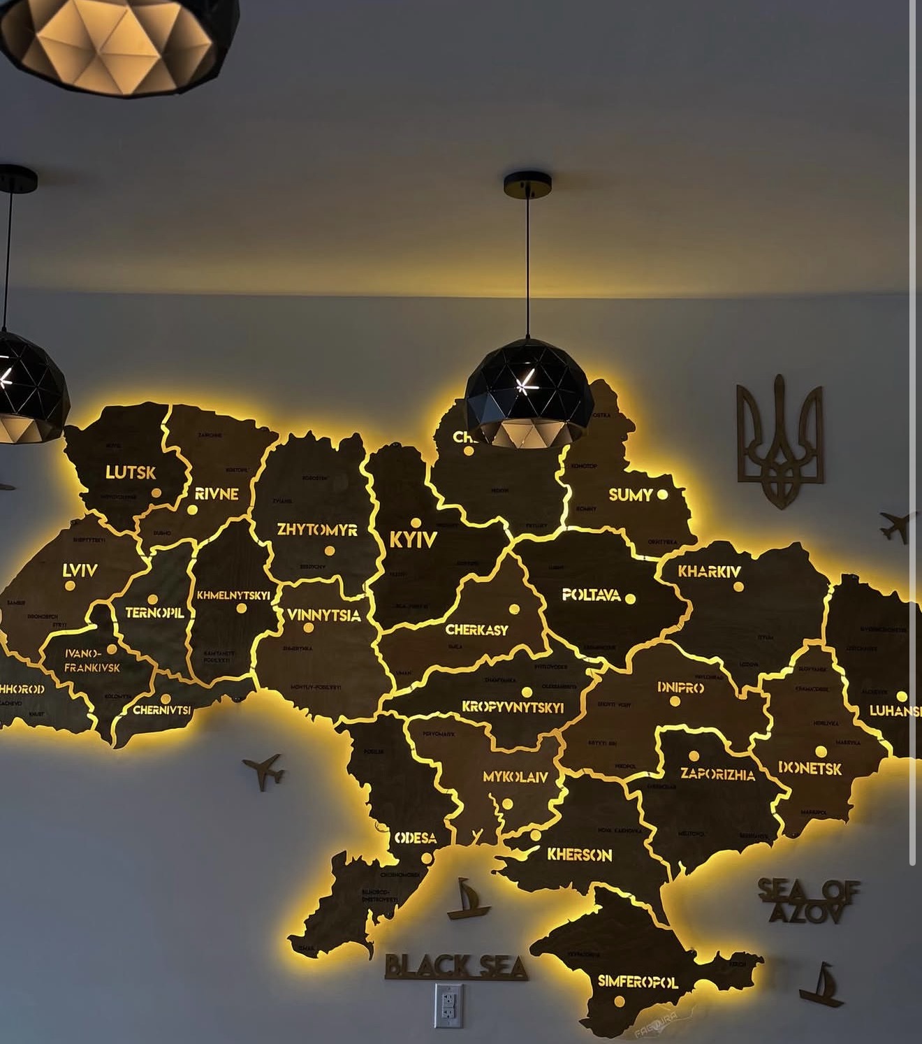 Illuminated wooden map of Ukraine inside Taste of Ukraine